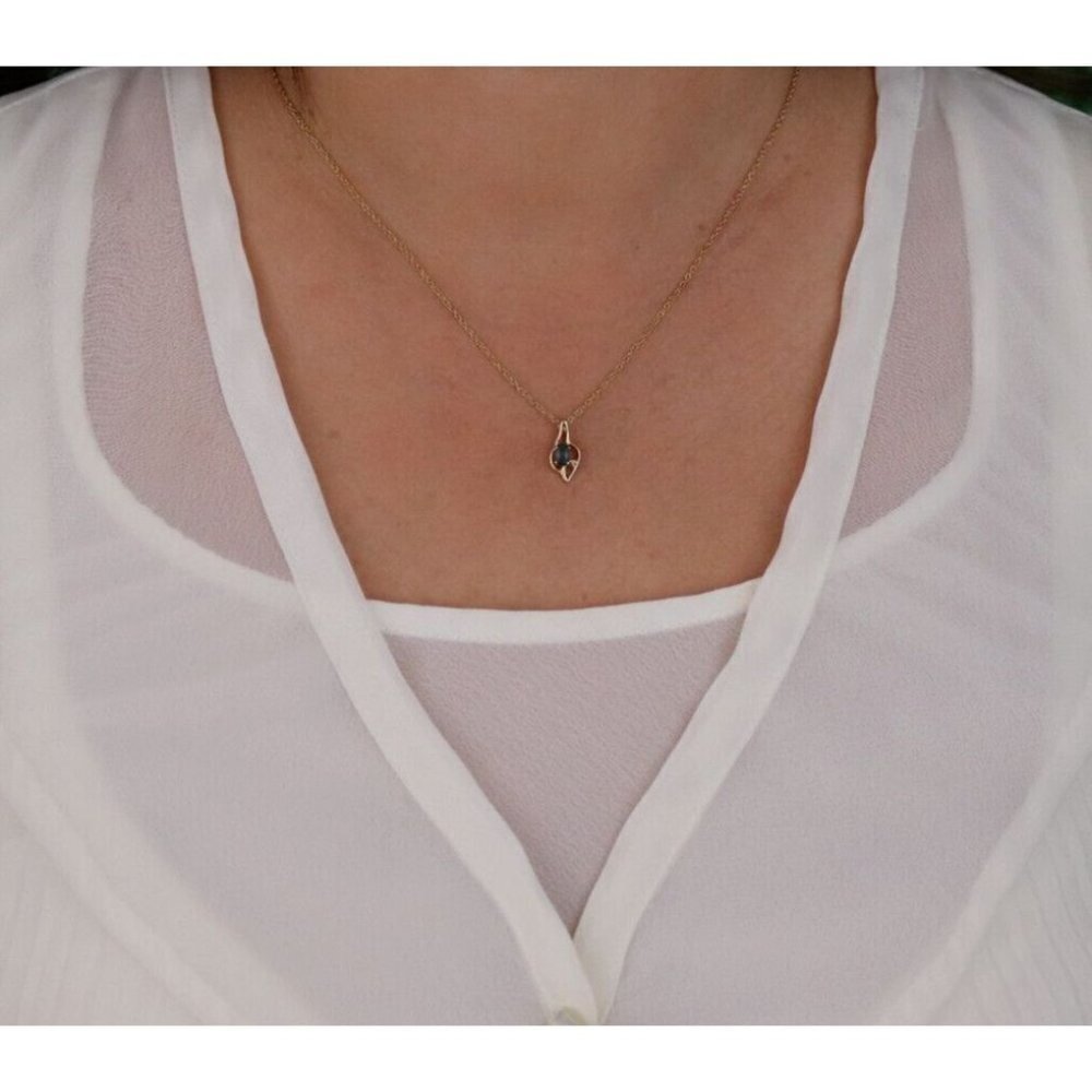 Pendant Only 14k Yellow Gold Natural Blue Topaz and Diamond Pendant - Picture 4 of 5